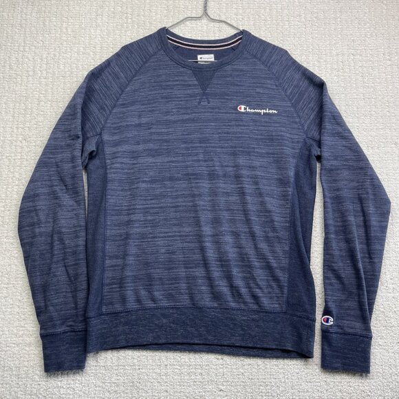 Champion Sweatshirt Men's M Long Sleeve Embroidered V-Stitch Crew Neck Navy - Picture 1 of 12